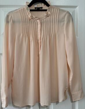 J.Crew Mercantile Blush Pink Ruffle Pintuck Popover Blouse Size 4